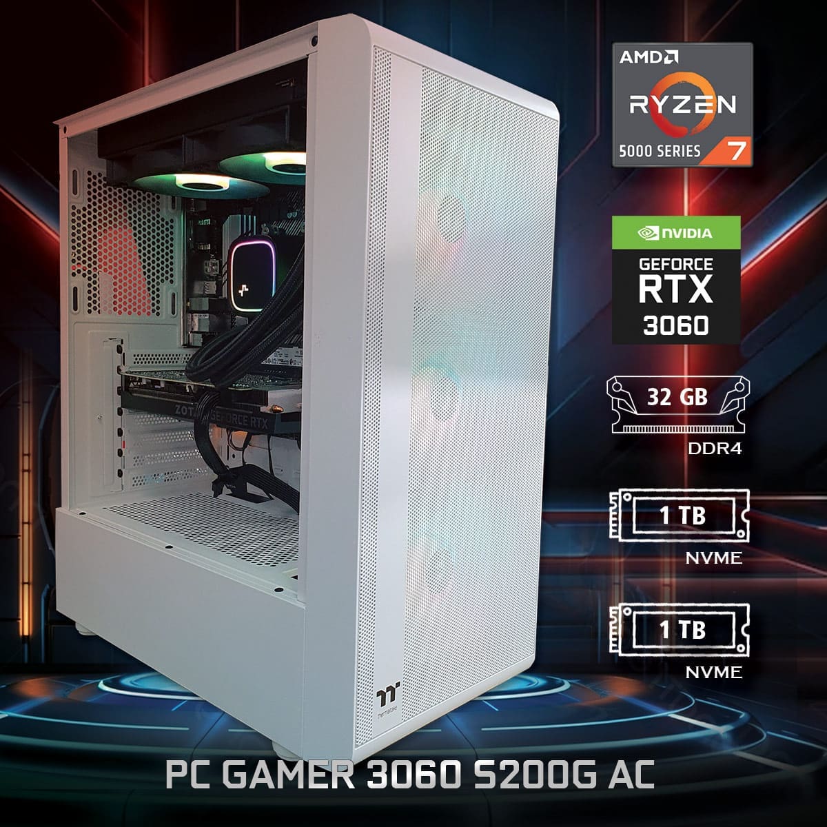 PC Gamer 3060 S200G AC -ASSEMBLED PRO COMPUTER - Bulltech Store