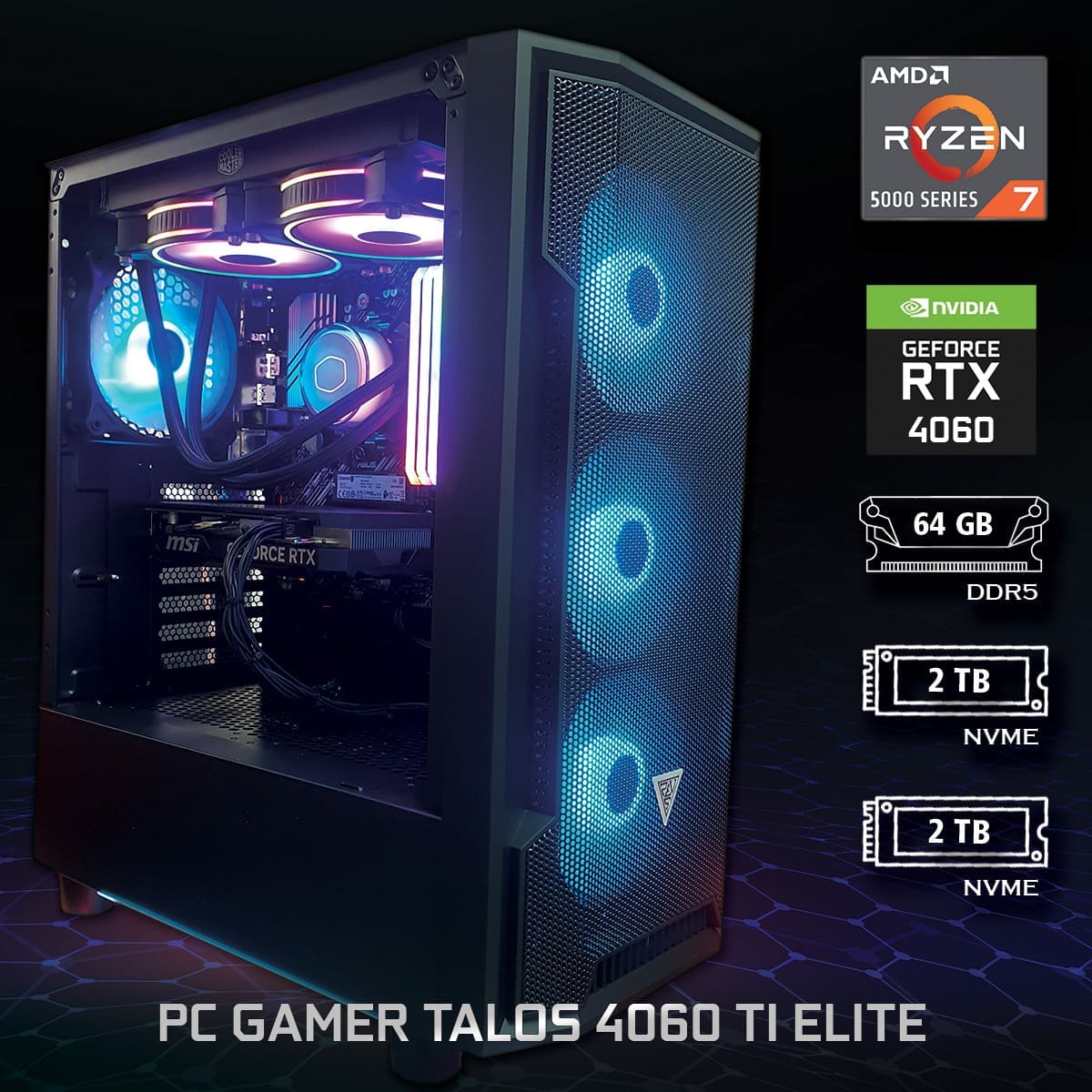 PC Gamer Talos 4060 TI Elite - ASSEMBLED PRO COMPUTER - Bulltech Store