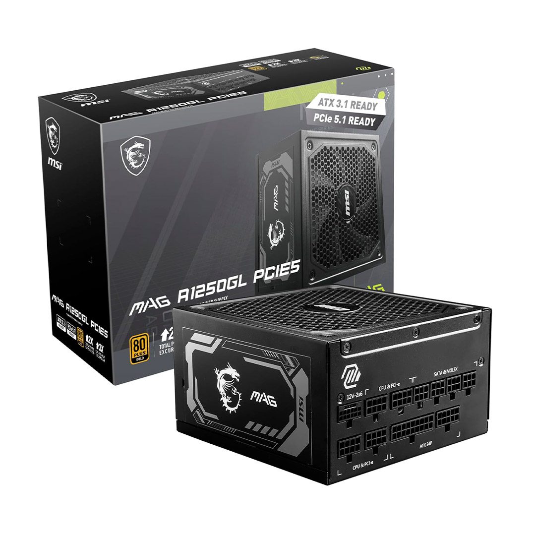 Fuente de poder MSI MAG 1250GL / PCIE 5 / ATX 3.1 / PCIE 5.1 Ready / Full Modular / 80+ Gold / 1200W / MAG A1250GL PCIE5