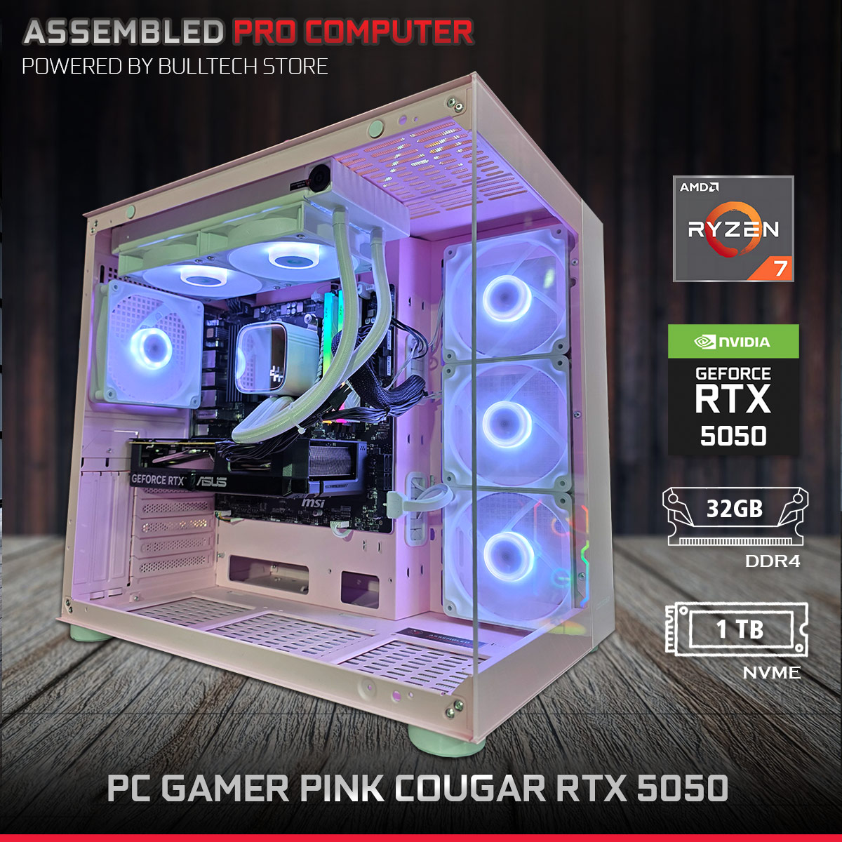 PC Gamer Pink Cougar RTX 5050 - Computadora Gamer y Profesional - Bulltech Store - Tienda en CDMX - Assembled Pro Computer