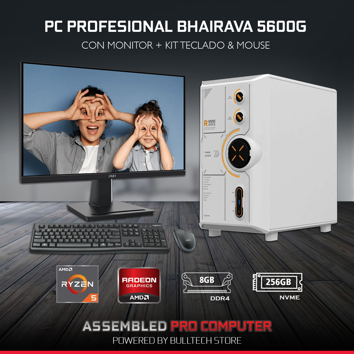 PC Profesional Bhairava 5600G / Monitor 22" / Kit de Teclado & Mouse / Computadora Profesional - Bulltech Store - Tienda en CDMX - Assembled Pro Computer