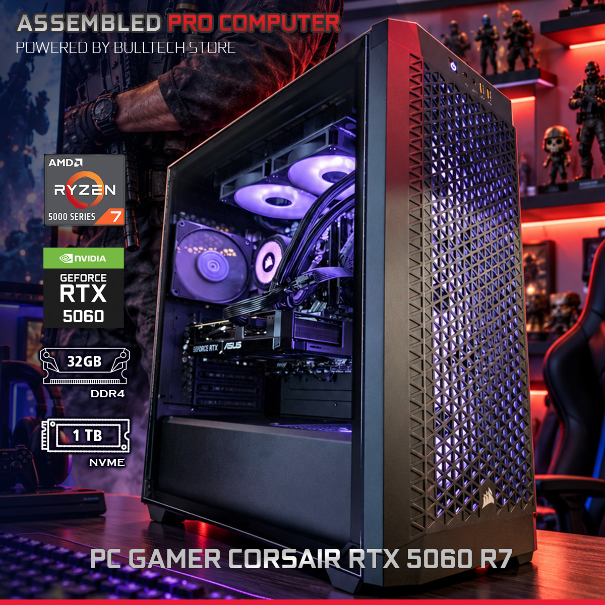 PC Gamer Corsair RTX 5060 R7 - Bulltech Store - Tienda de Cómputo en CDMX - PC Gamer - Computadora Gamer